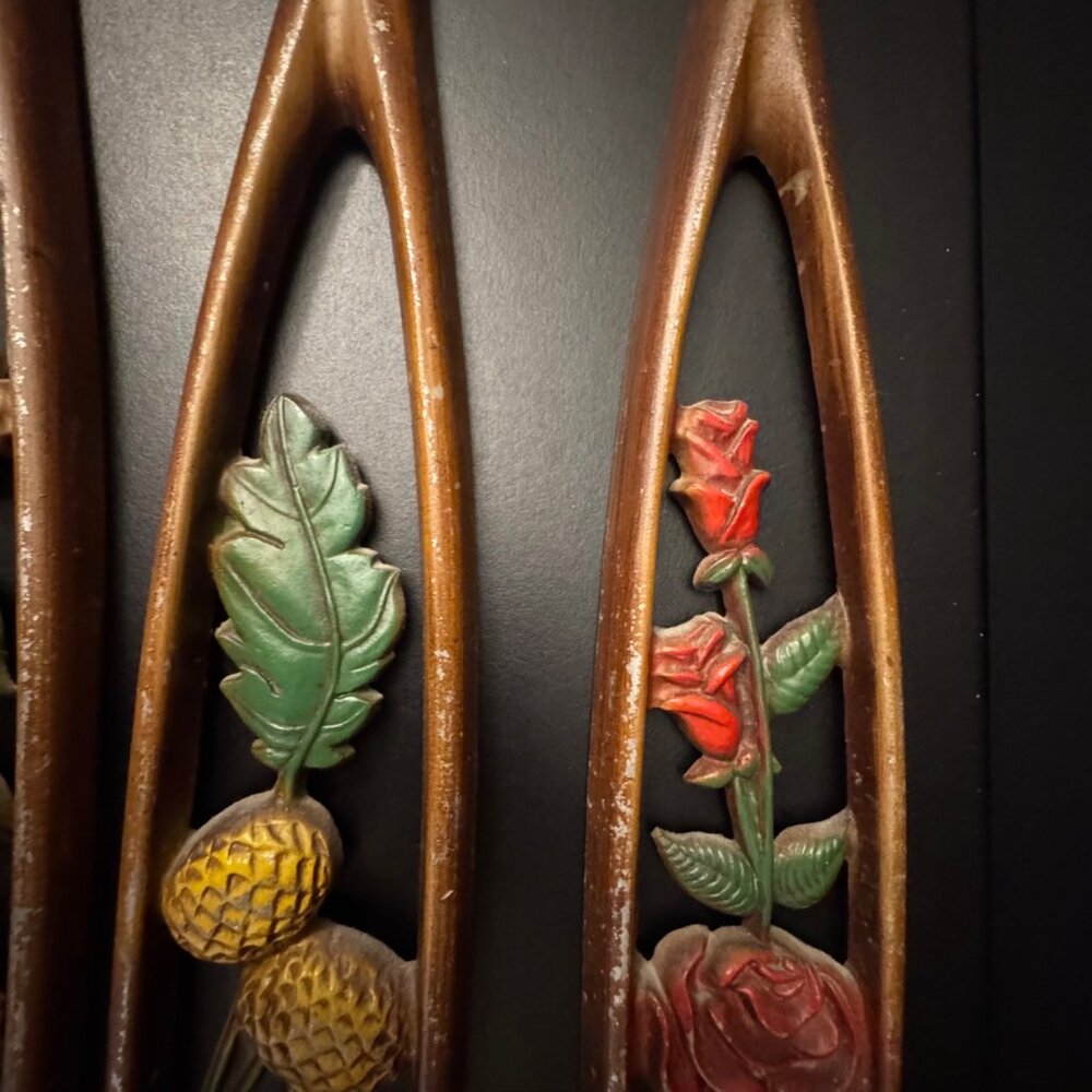Set of 4 Vintage Sexton MCM Metal 4 Seasons Floral Wall Hanging Decor 27" Long - Picture 3 of 16
